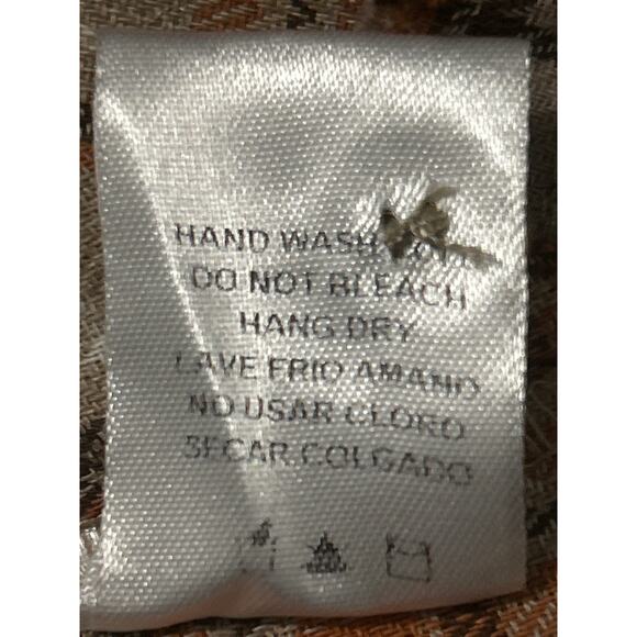 Papermoon Flannel Shirt Top Size Large Tan & Orange Mixed Plaids Raw Edges NWT - Picture 9 of 9